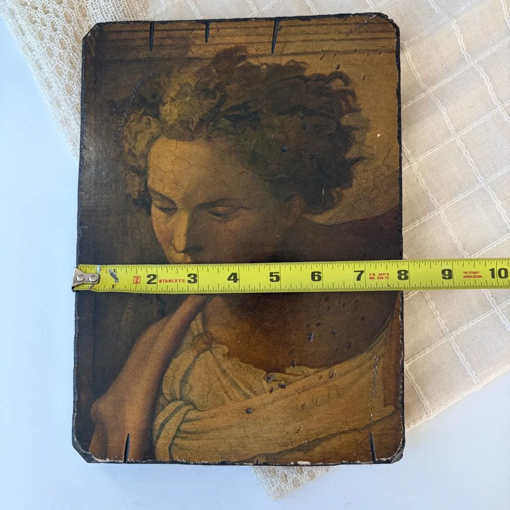 Vintage Renaissance Style Woman Portrait Wood Block Wall Art Rustic Plaque 11x8